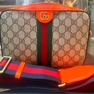 Gucci Beige and Orange GG Pattern Bag